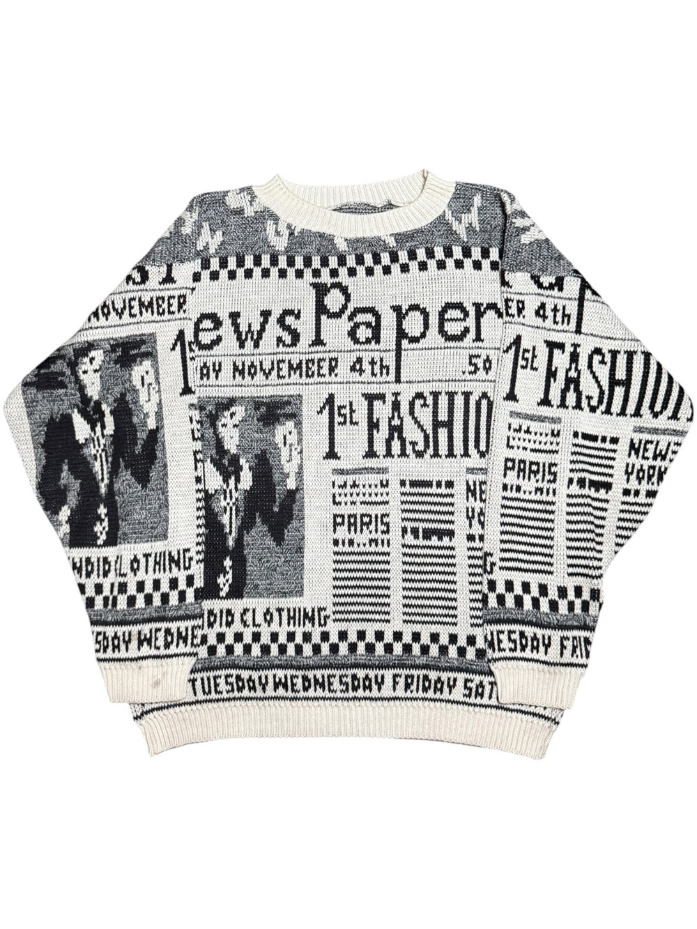 Newspaper Print 80s Vintage Fall Sweater